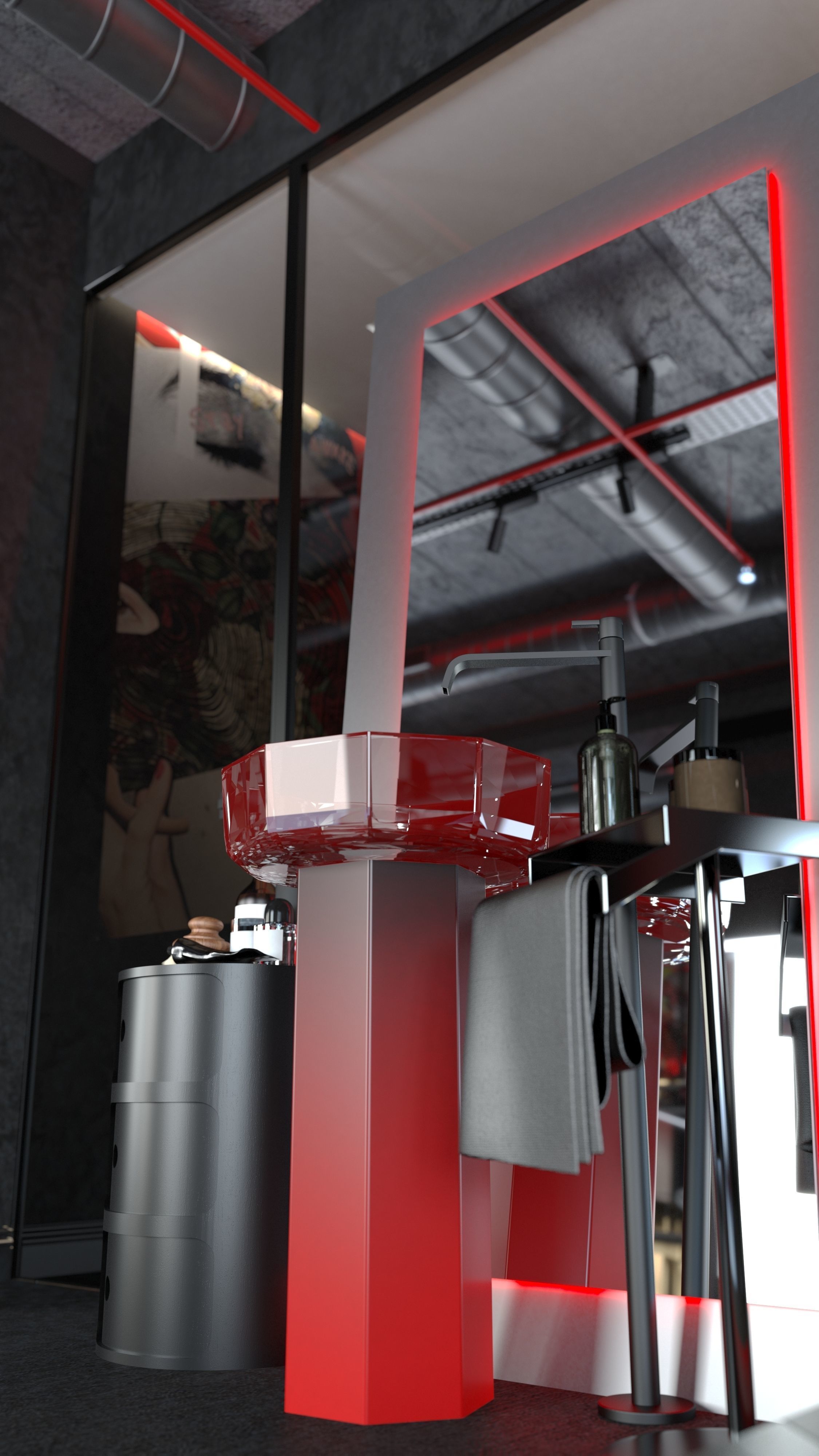 Dark Concept Residential Flat Full Apartment 3D model_21