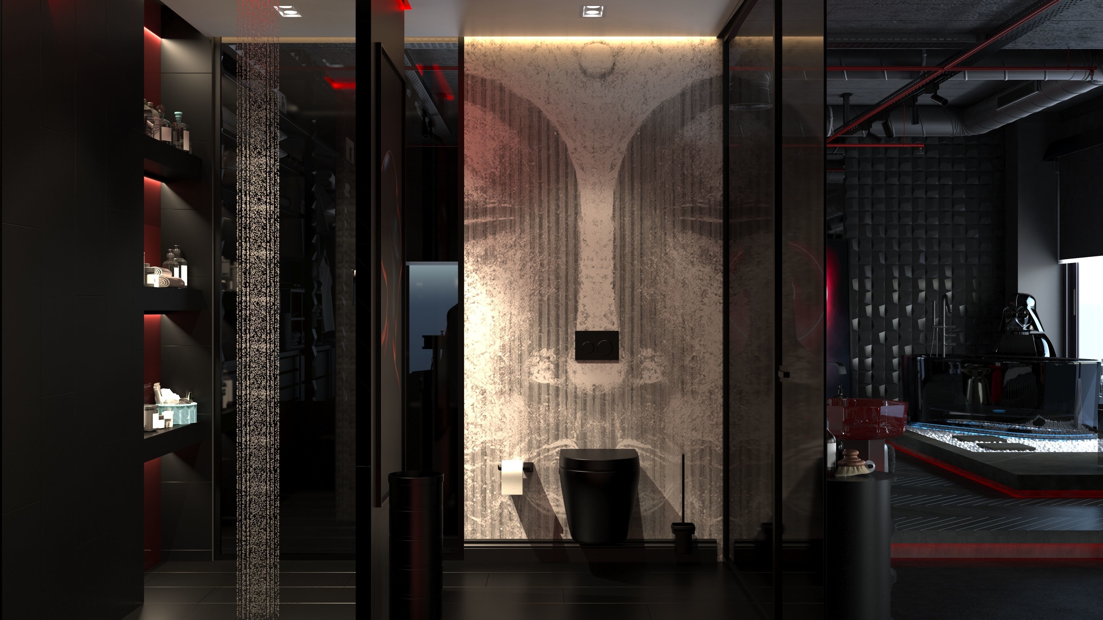 Dark Concept Residential Flat Full Apartment 3D model_15