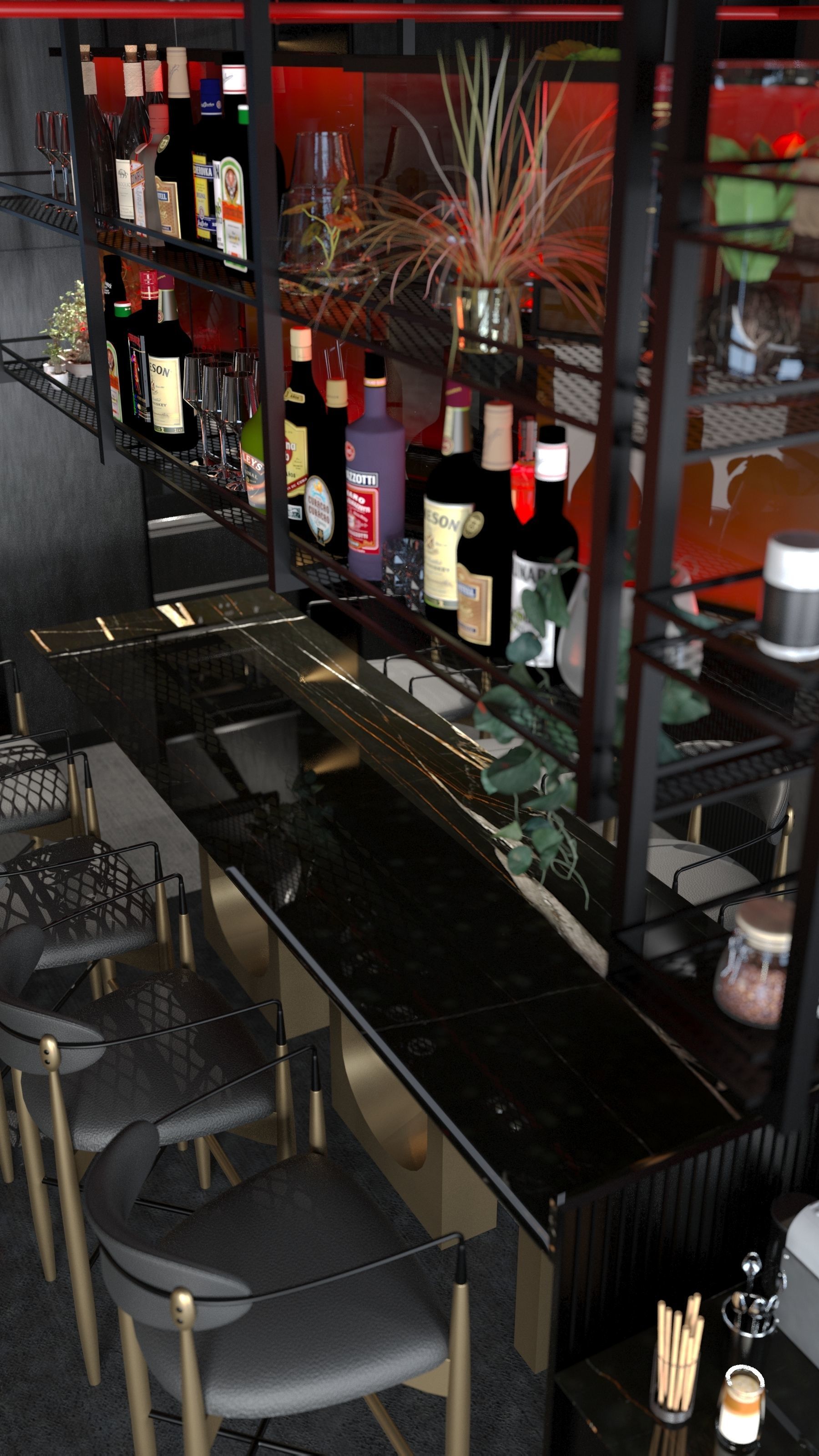 Dark Concept Residential Flat Full Apartment 3D model_19