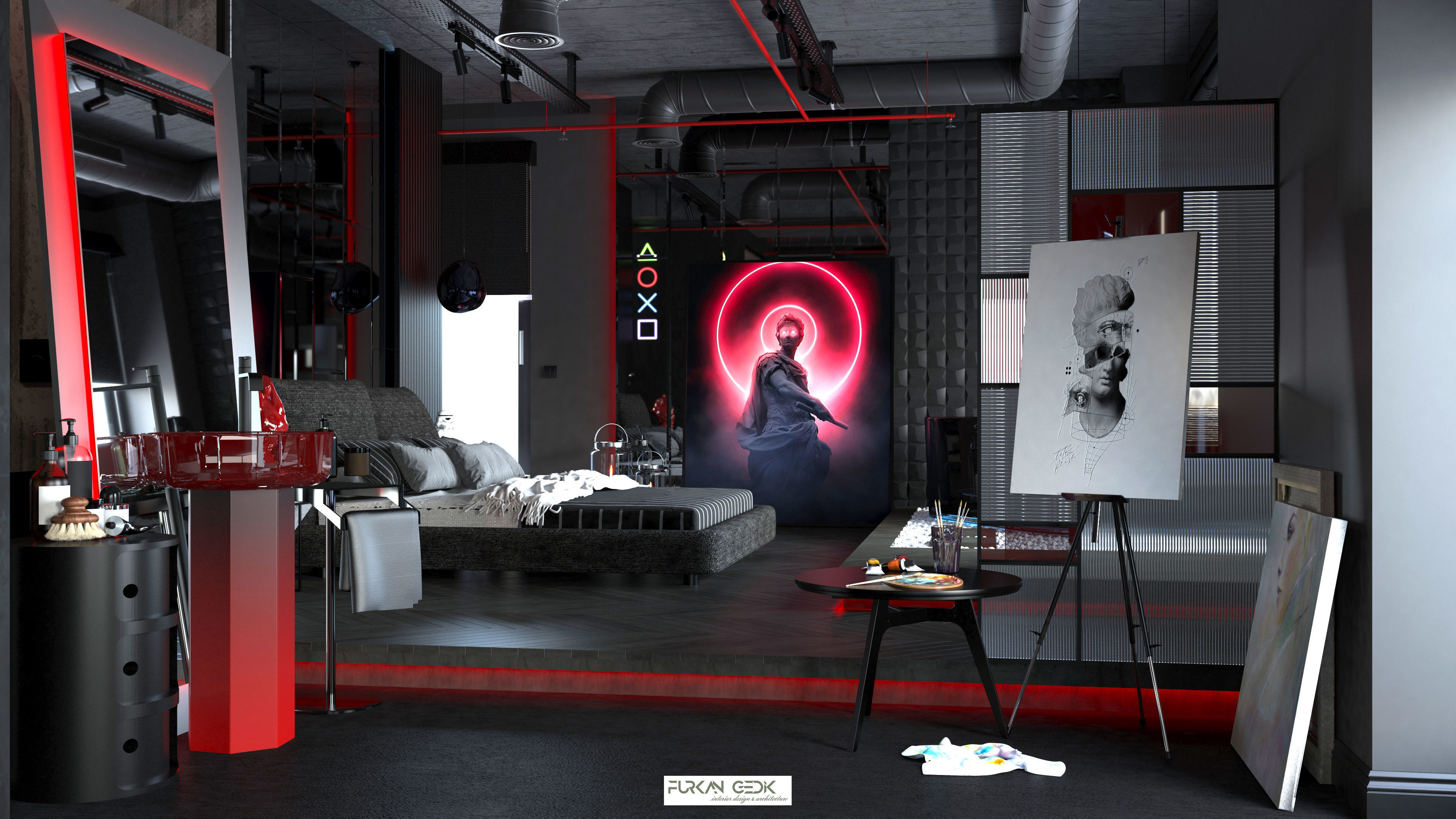 Dark Concept Residential Flat Full Apartment 3D model_7