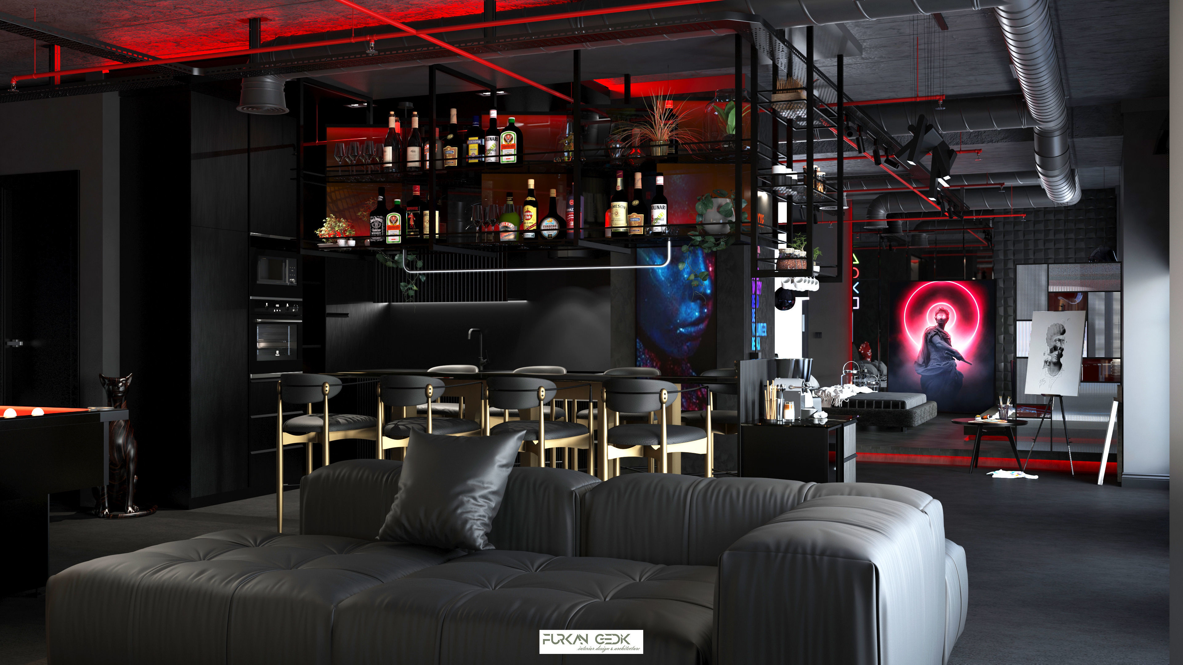 Dark Concept Residential Flat Full Apartment 3D model_4