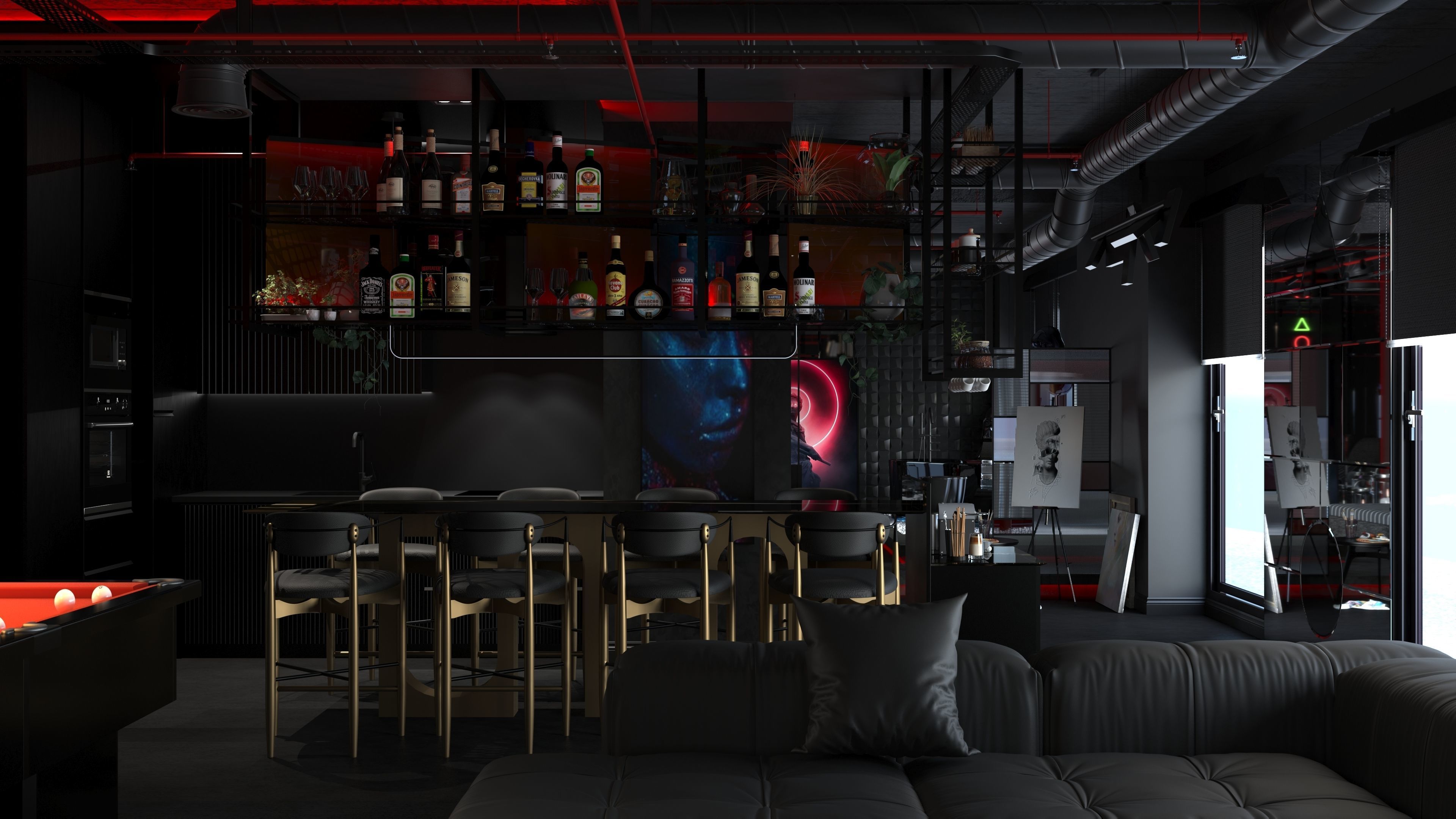 Dark Concept Residential Flat Full Apartment 3D model_13