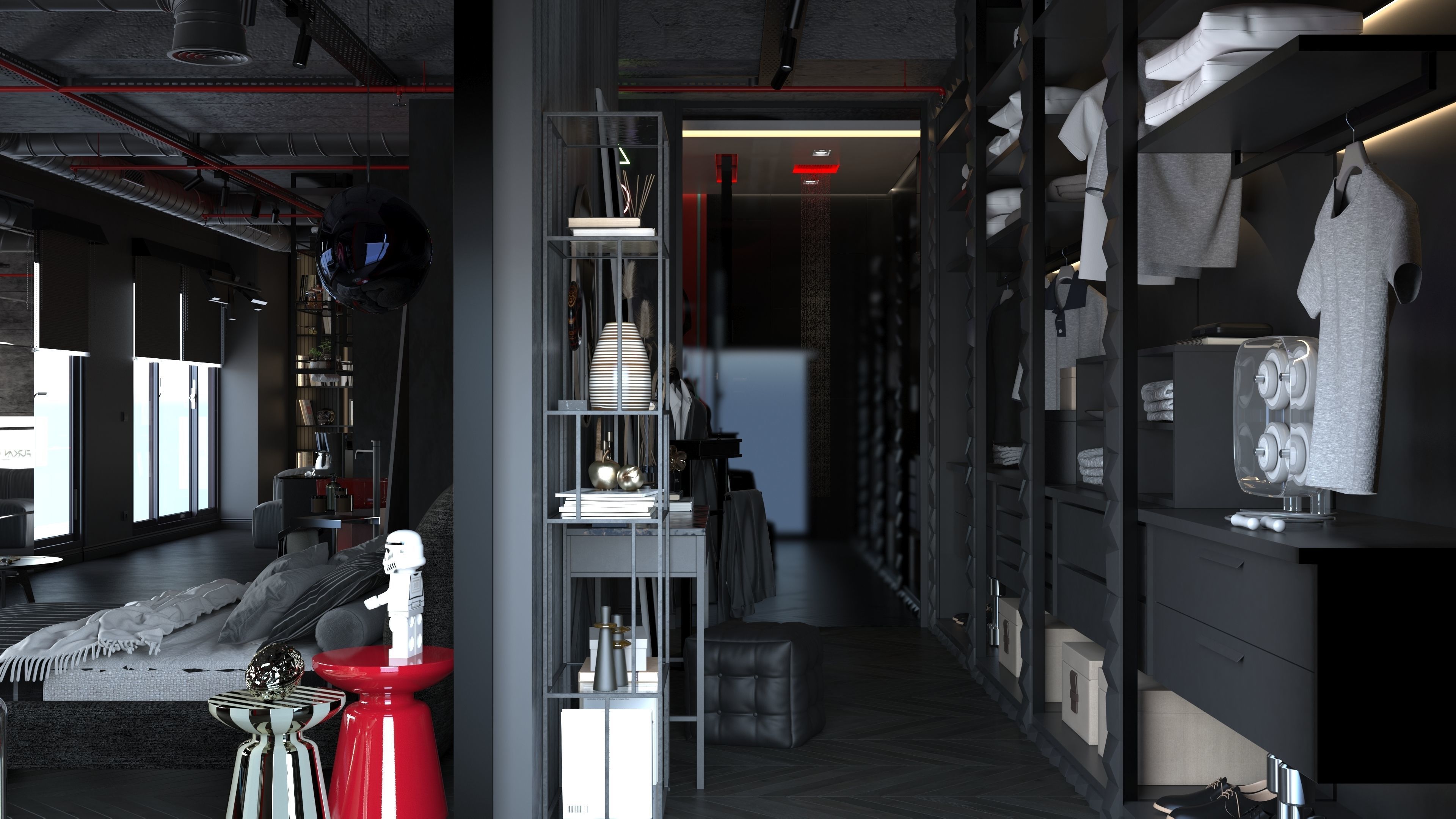 Dark Concept Residential Flat Full Apartment 3D model_12