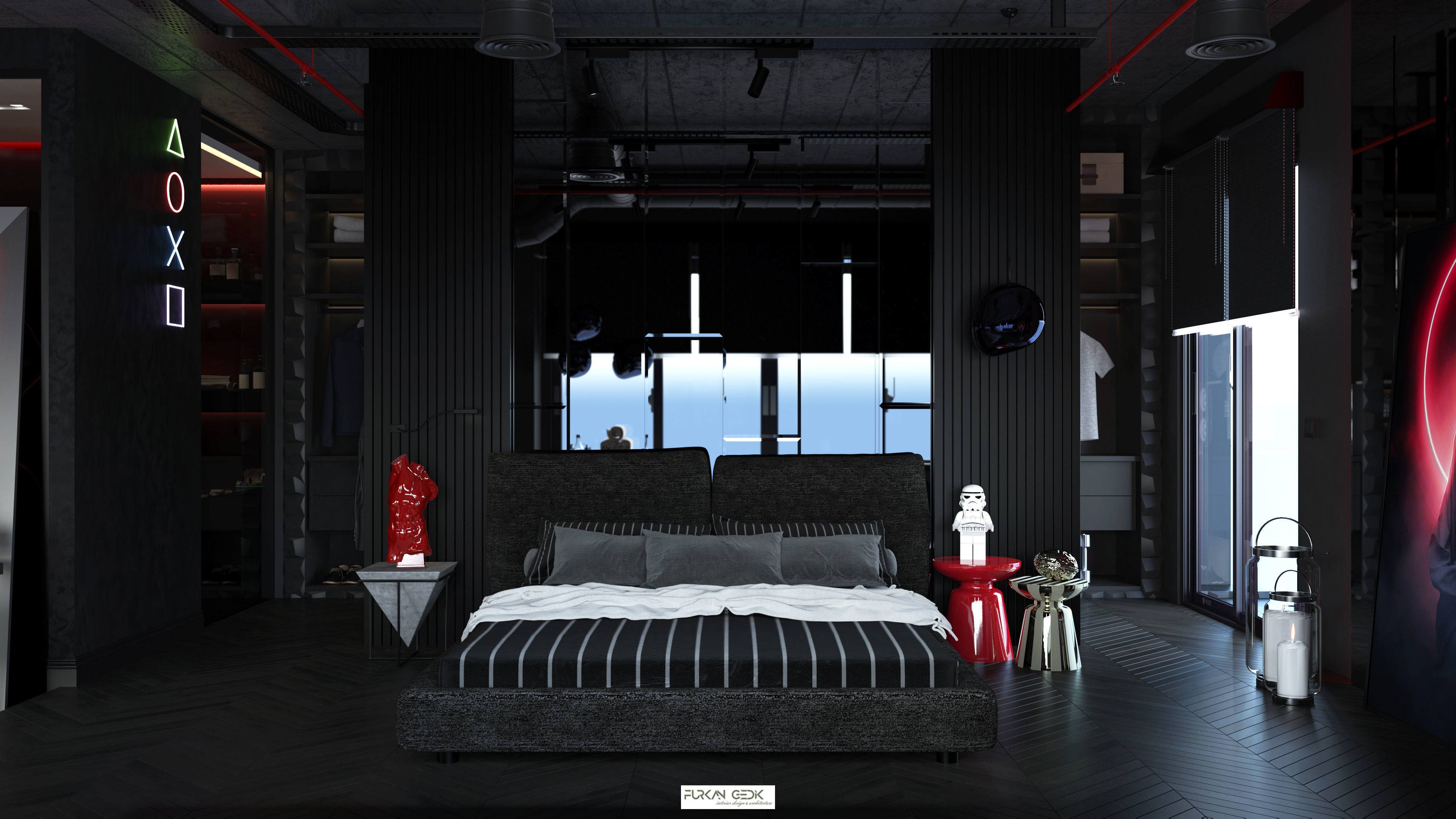 Dark Concept Residential Flat Full Apartment 3D model_9