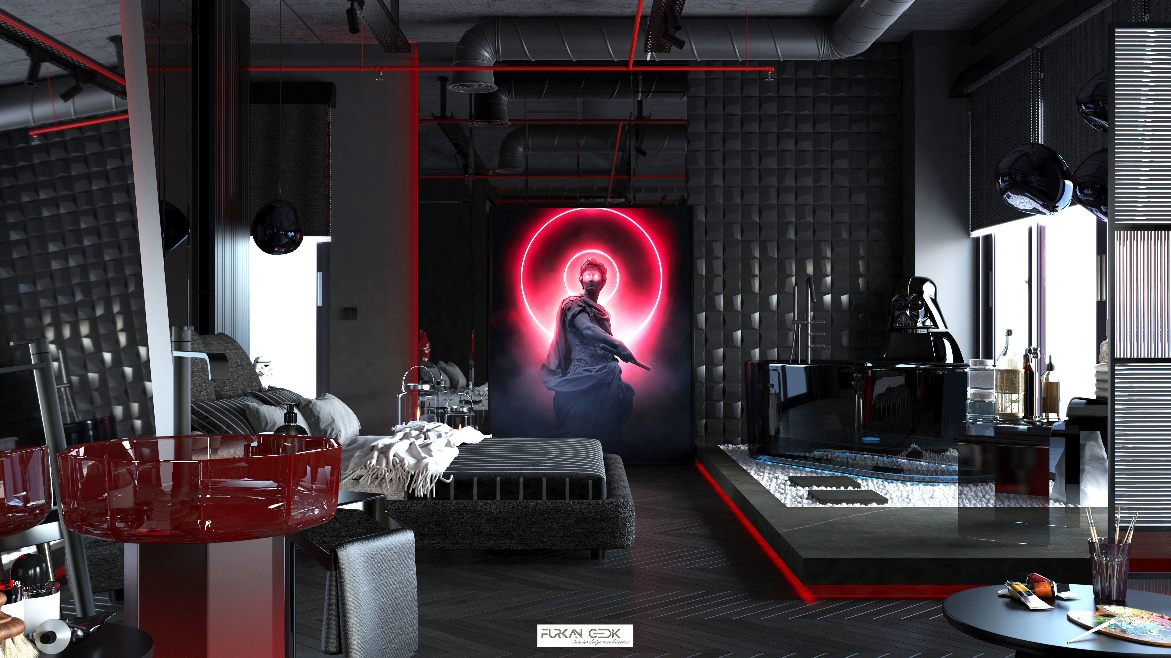 Dark Concept Residential Flat Full Apartment 3D model_6