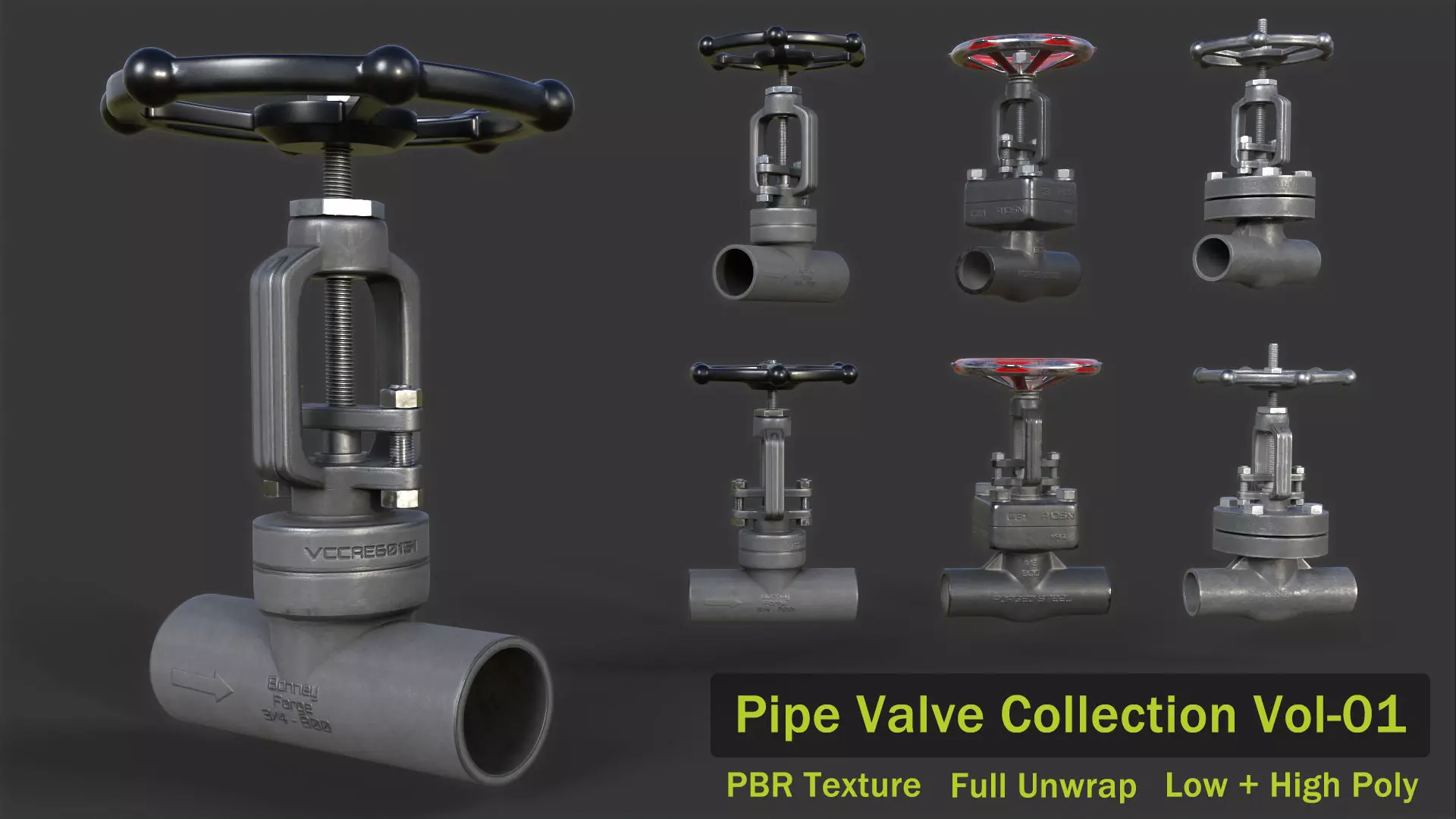 Pipe Valve Collection Low-poly 3D model_0