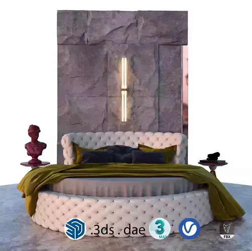 Round Bed Model 3ds max SketchUp file 3D model