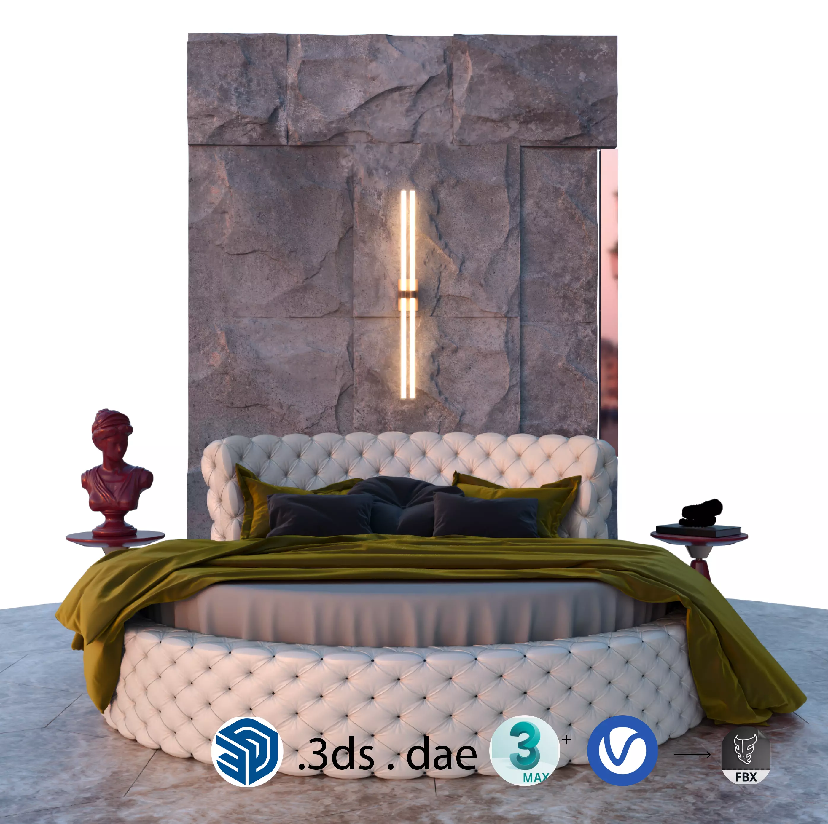 Round Bed Model 3ds max SketchUp file 3D model