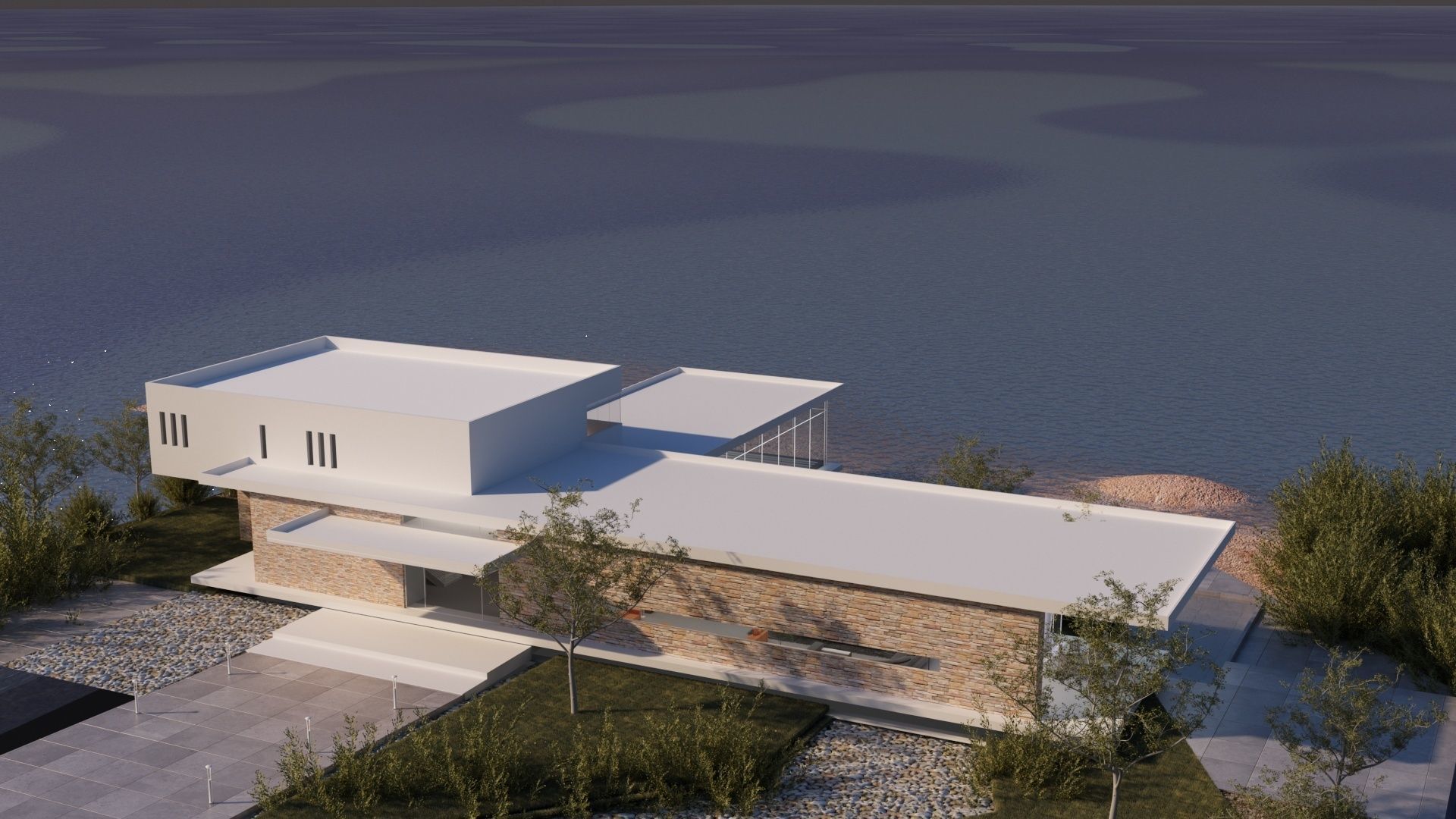 Modern beach villa Revit - 3ds max with interior and 3d grass 3D model_5