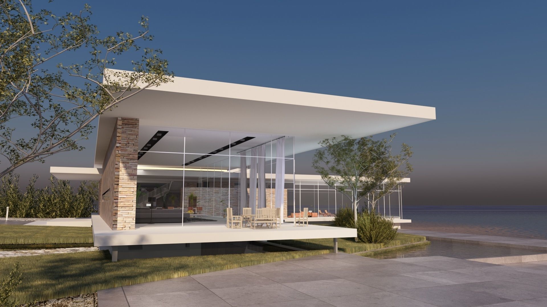 Modern beach villa Revit - 3ds max with interior and 3d grass 3D model_4