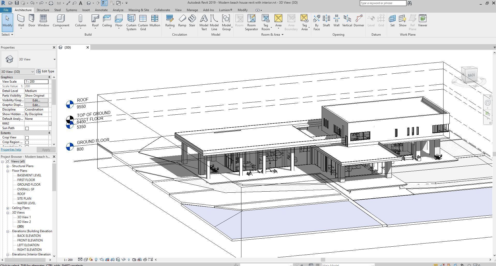 Modern beach villa Revit - 3ds max with interior and 3d grass 3D model_1