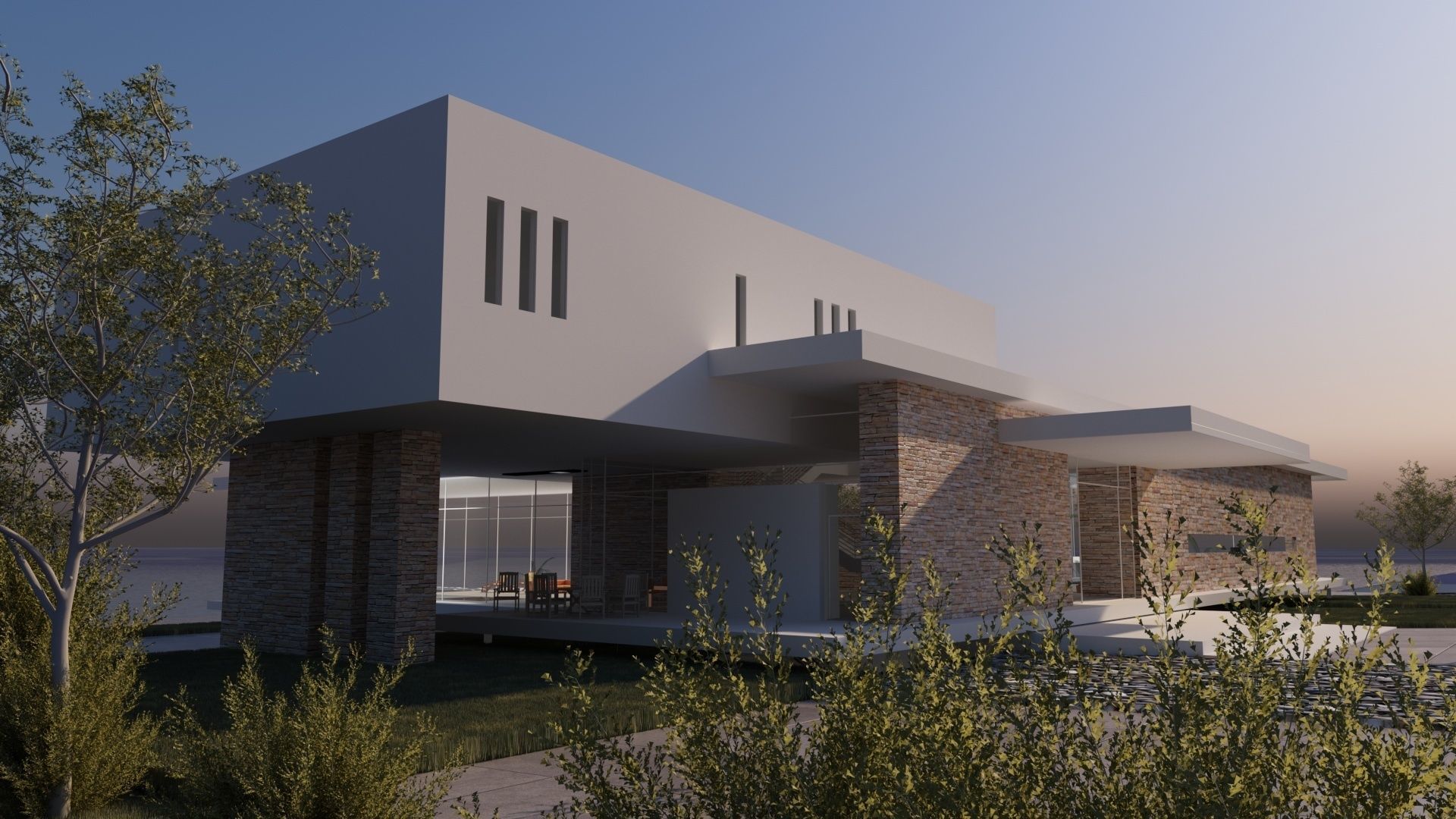 Modern beach villa Revit - 3ds max with interior and 3d grass 3D model_3