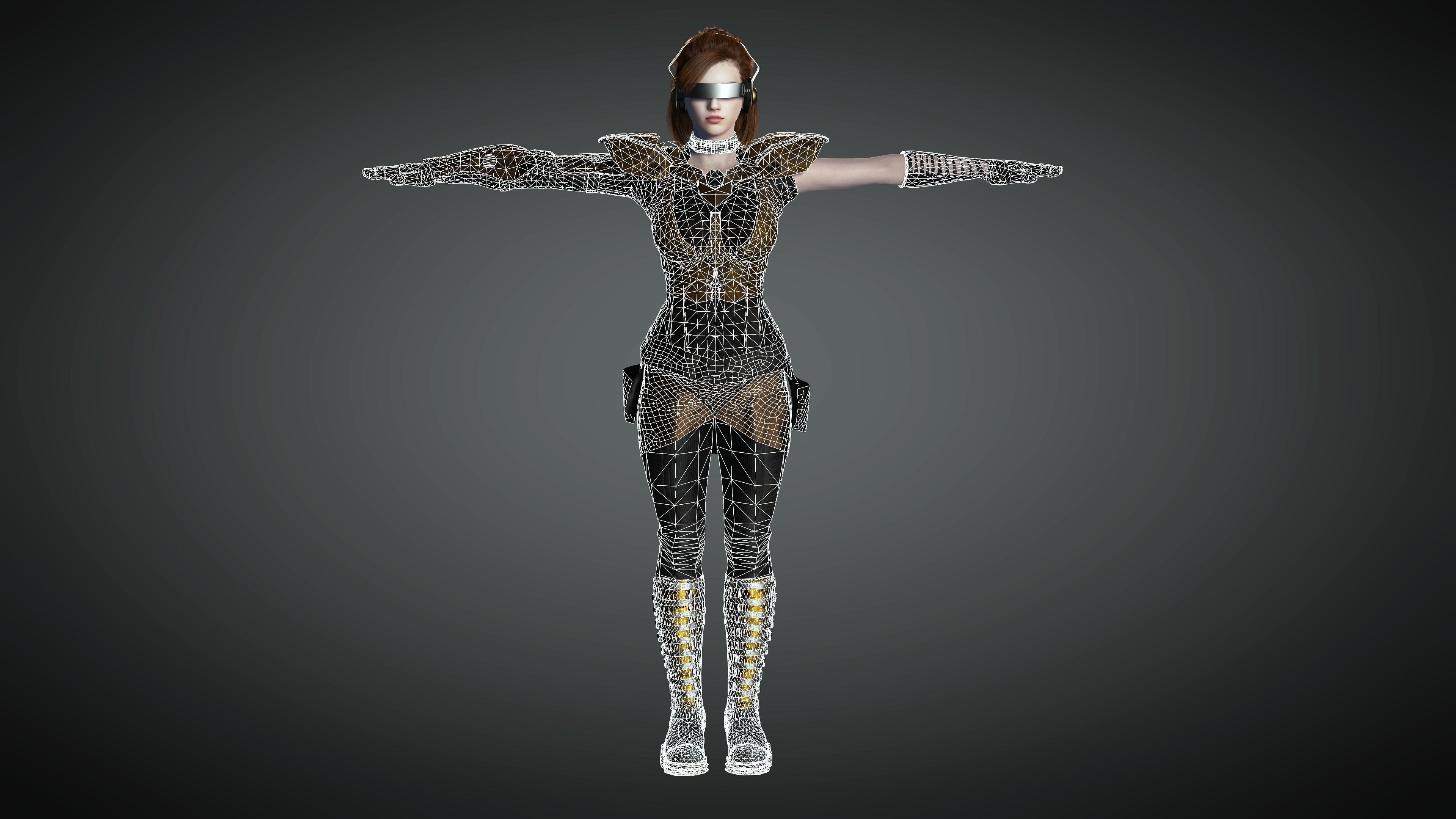 AAA Cyber Punk Female Character 07 Low-poly 3D model_25