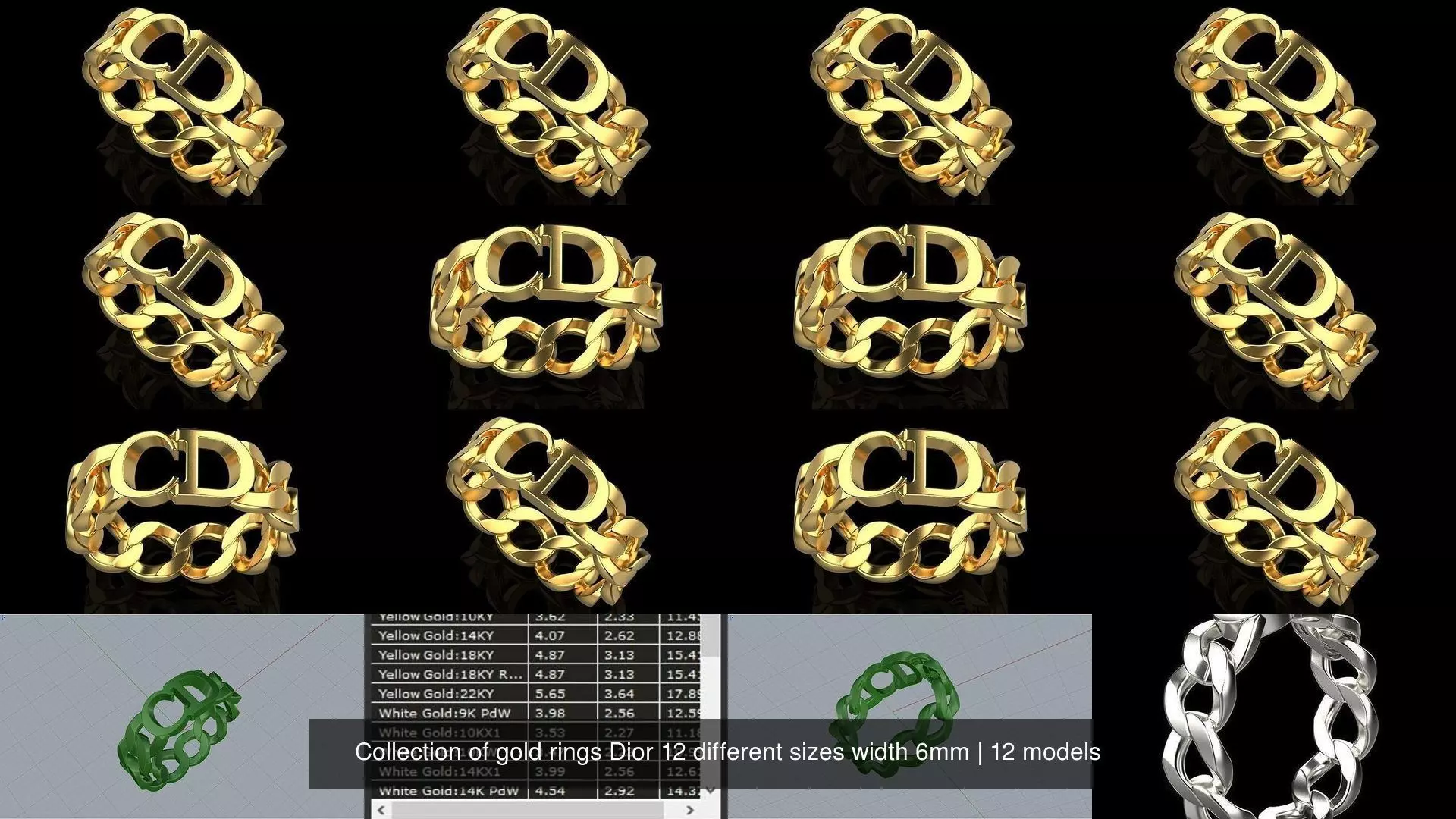 Collection of gold rings Dior 12 different sizes width 6mm _0