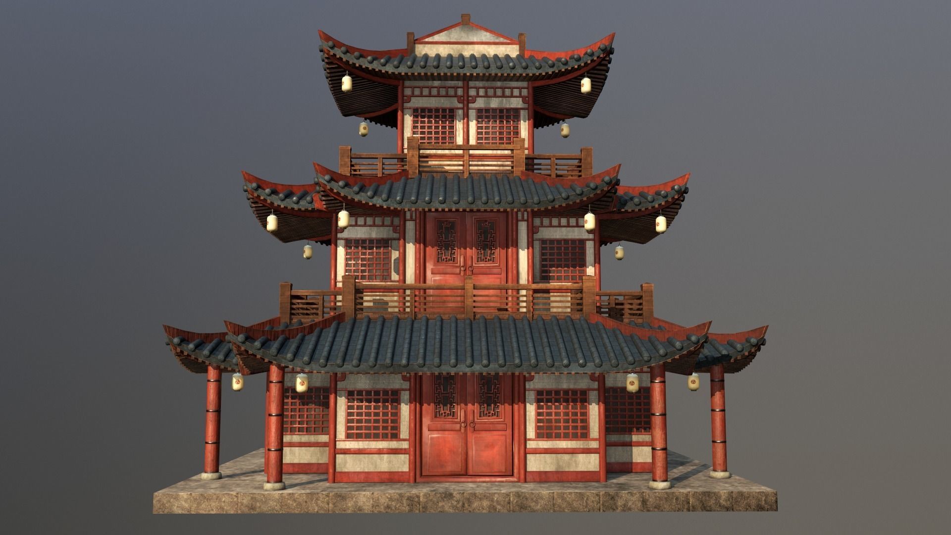  Asian Japanese and Chinese Realistic Building 3D model_23
