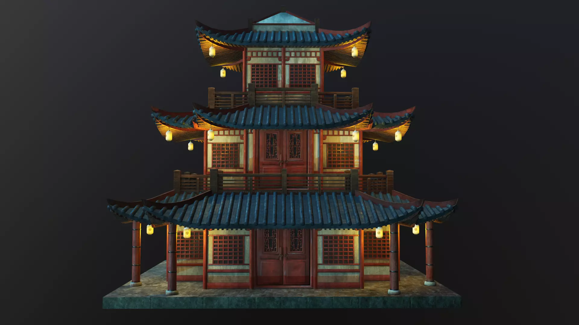  Asian Japanese and Chinese Realistic Building 3D model_0