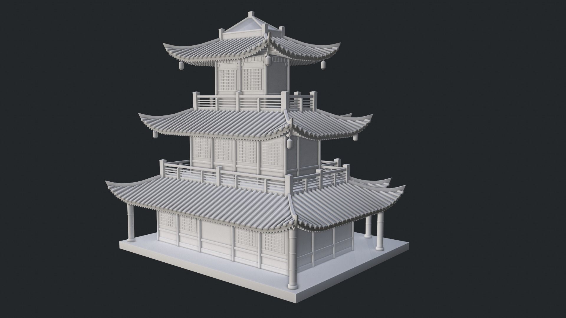  Asian Japanese and Chinese Realistic Building 3D model_48