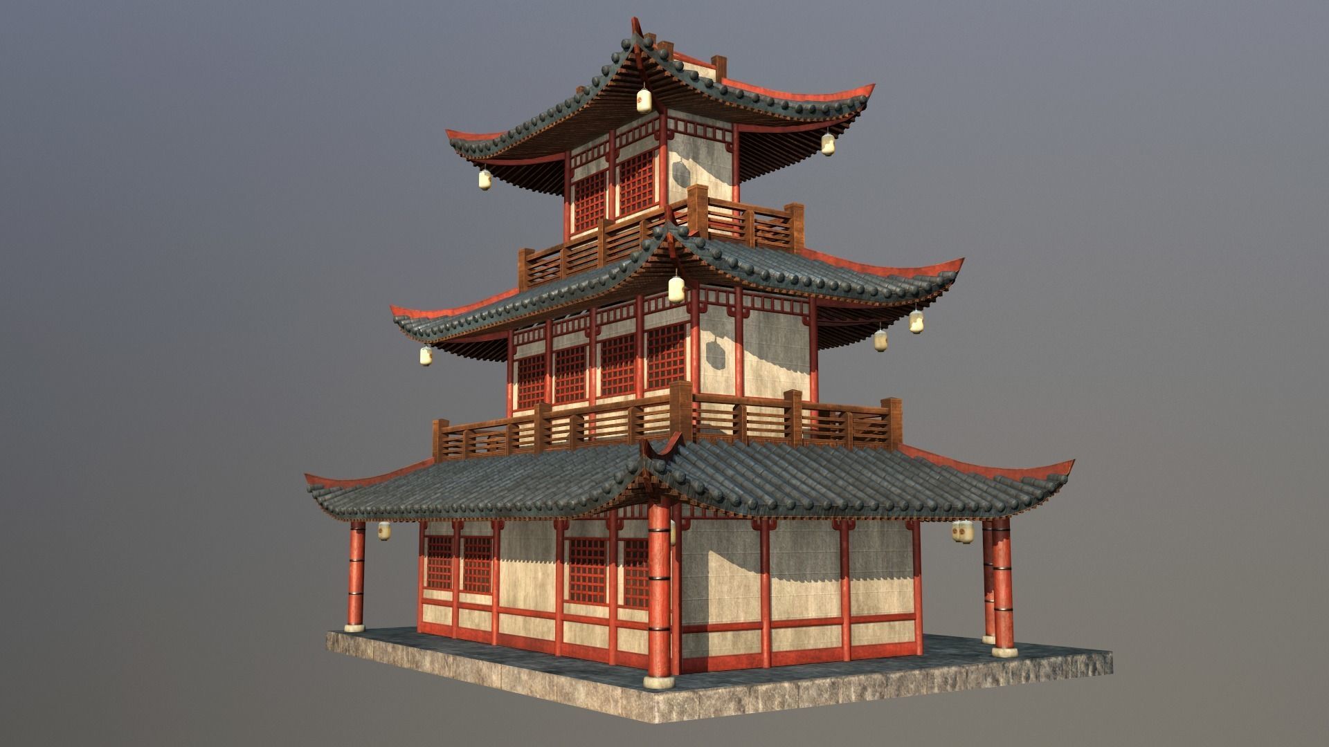  Asian Japanese and Chinese Realistic Building 3D model_28