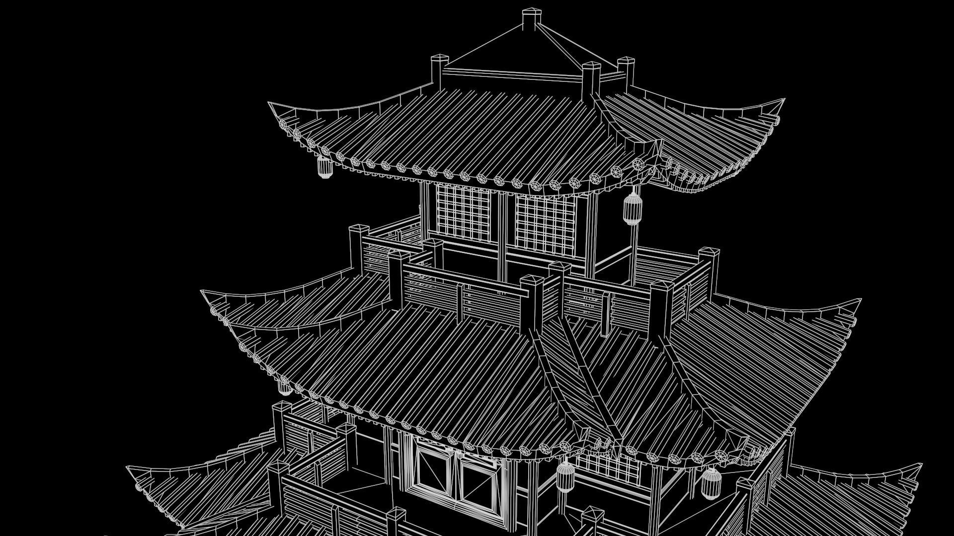  Asian Japanese and Chinese Realistic Building 3D model_61