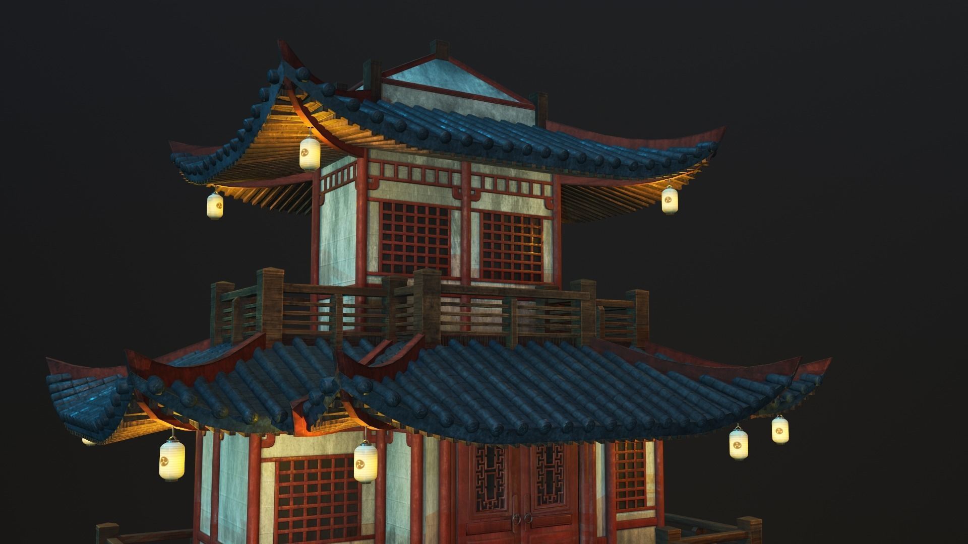 Asian Japanese and Chinese Realistic Building 3D model_8