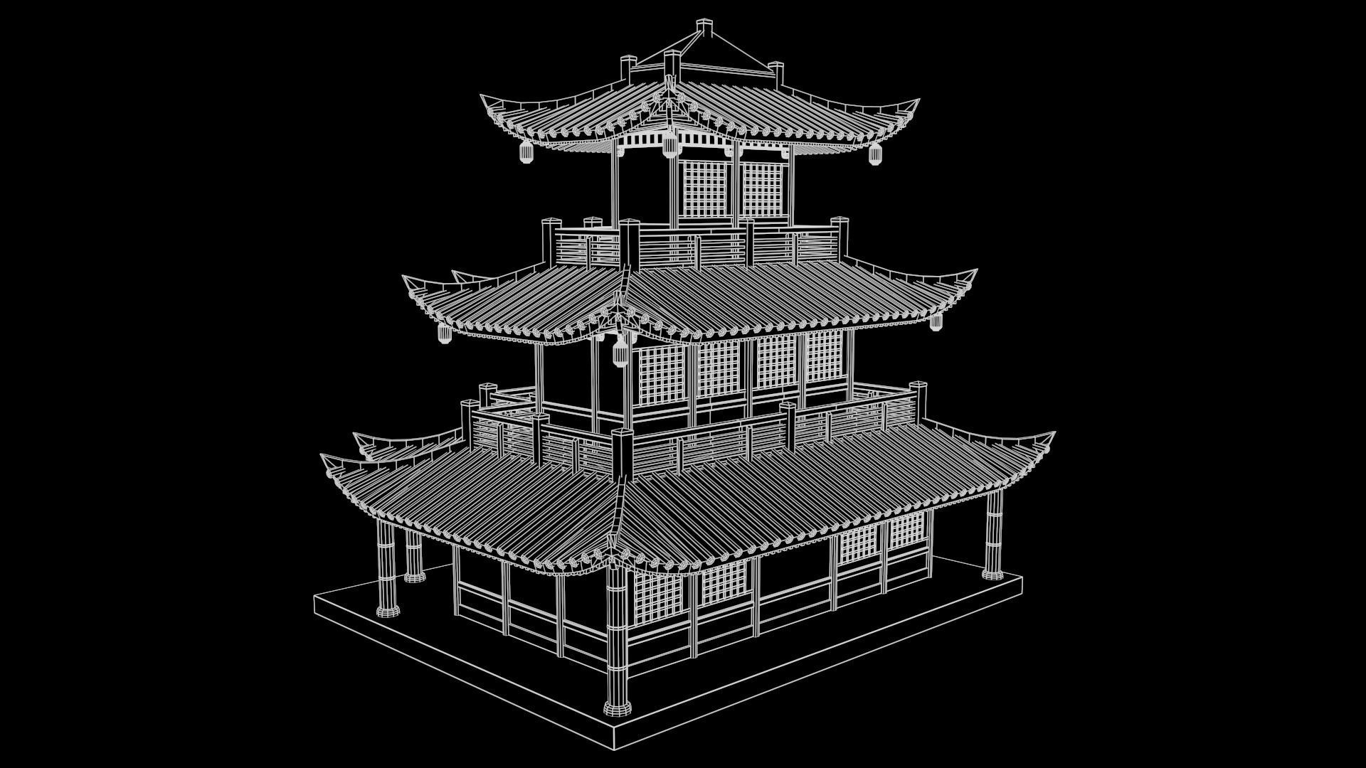  Asian Japanese and Chinese Realistic Building 3D model_58