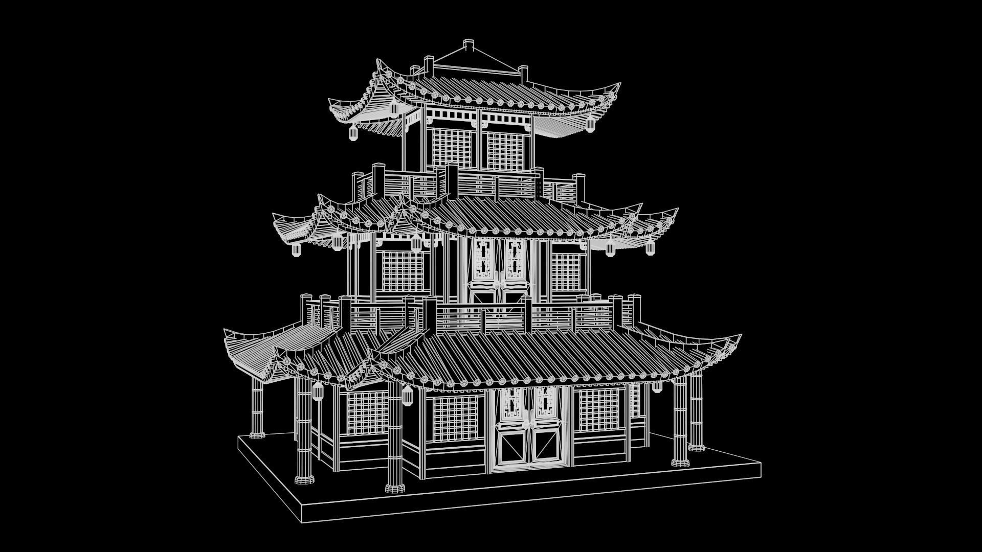  Asian Japanese and Chinese Realistic Building 3D model_55