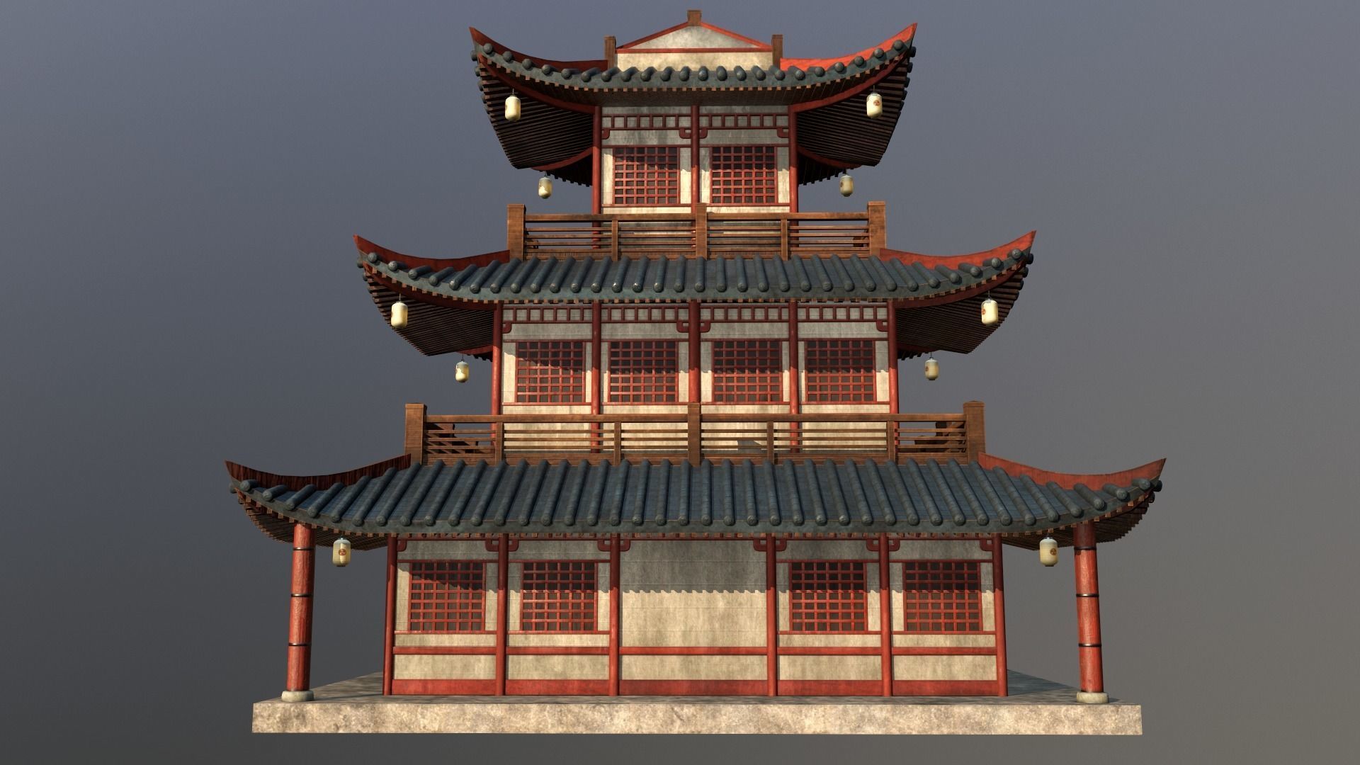  Asian Japanese and Chinese Realistic Building 3D model_27