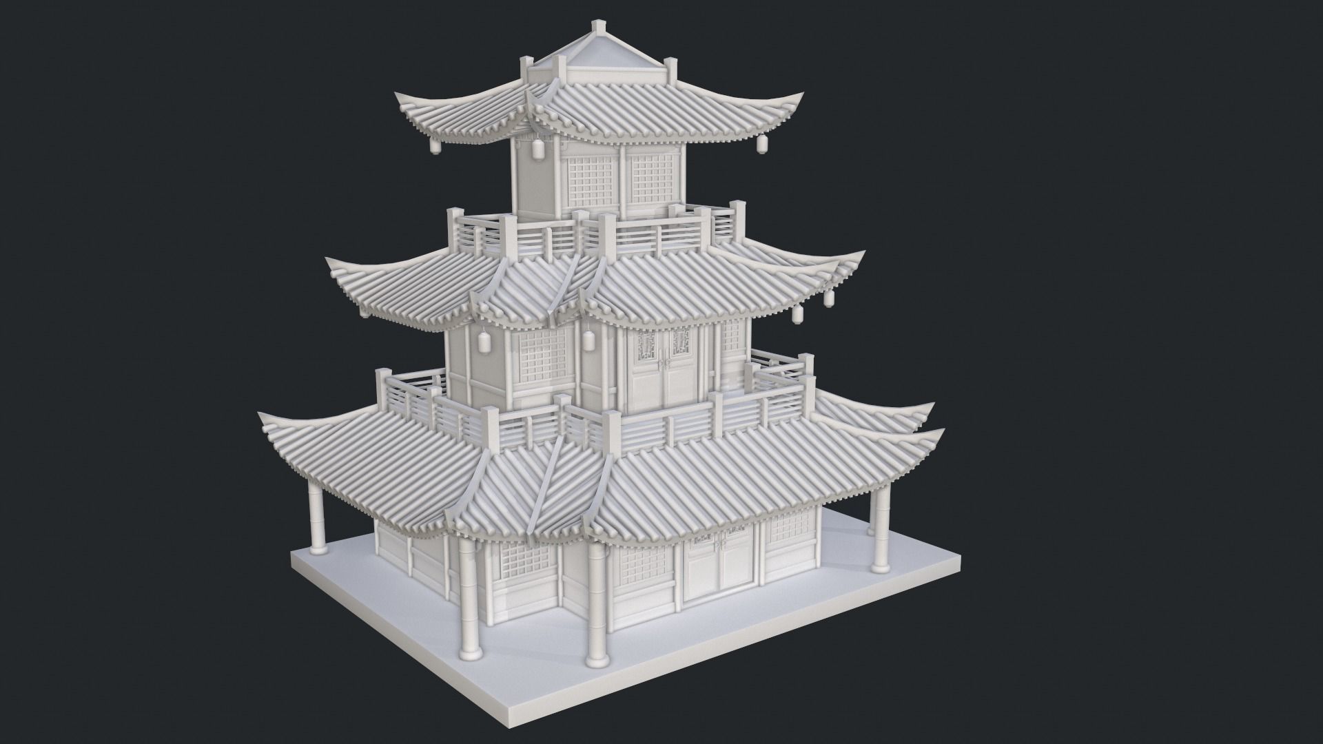  Asian Japanese and Chinese Realistic Building 3D model_52