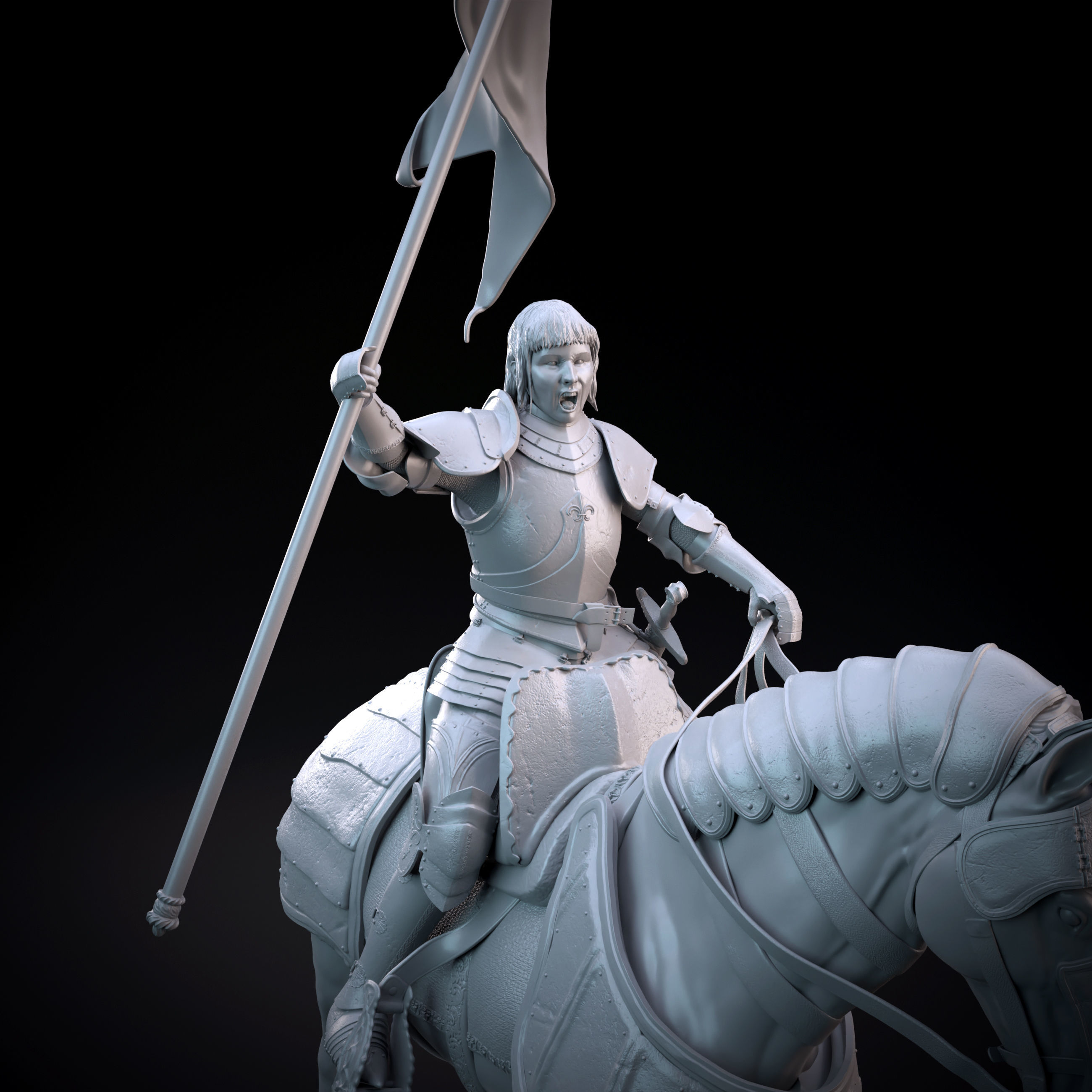 Joan of Arc intended for 3D printing - pre supported 3D print model_3