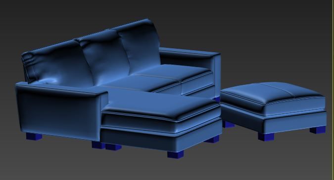 Sofa with chaise lounge Low-poly 3D model_3