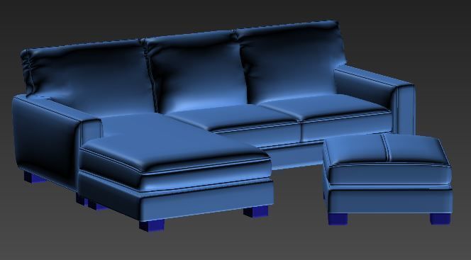 Sofa with chaise lounge Low-poly 3D model_2