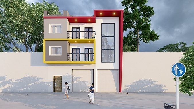 contemporary house  Low-poly 3D model