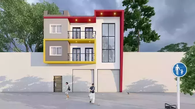 contemporary house  Low-poly 3D model