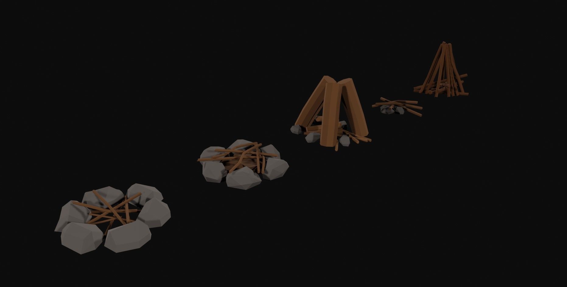 Survival Fires Pack Low Poly Low-poly 3D model_2