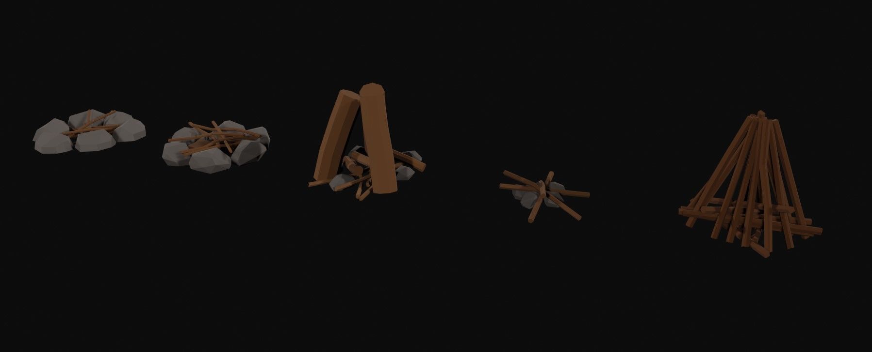 Survival Fires Pack Low Poly Low-poly 3D model_1