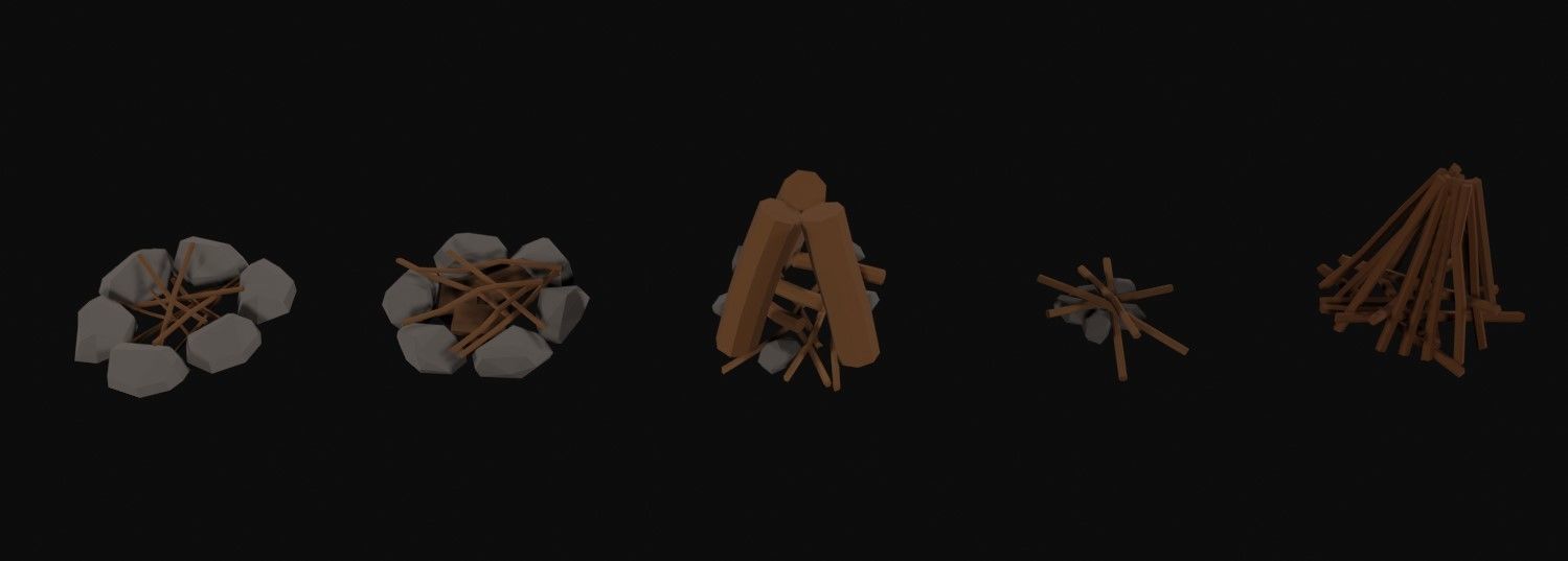 Survival Fires Pack Low Poly Low-poly 3D model_5