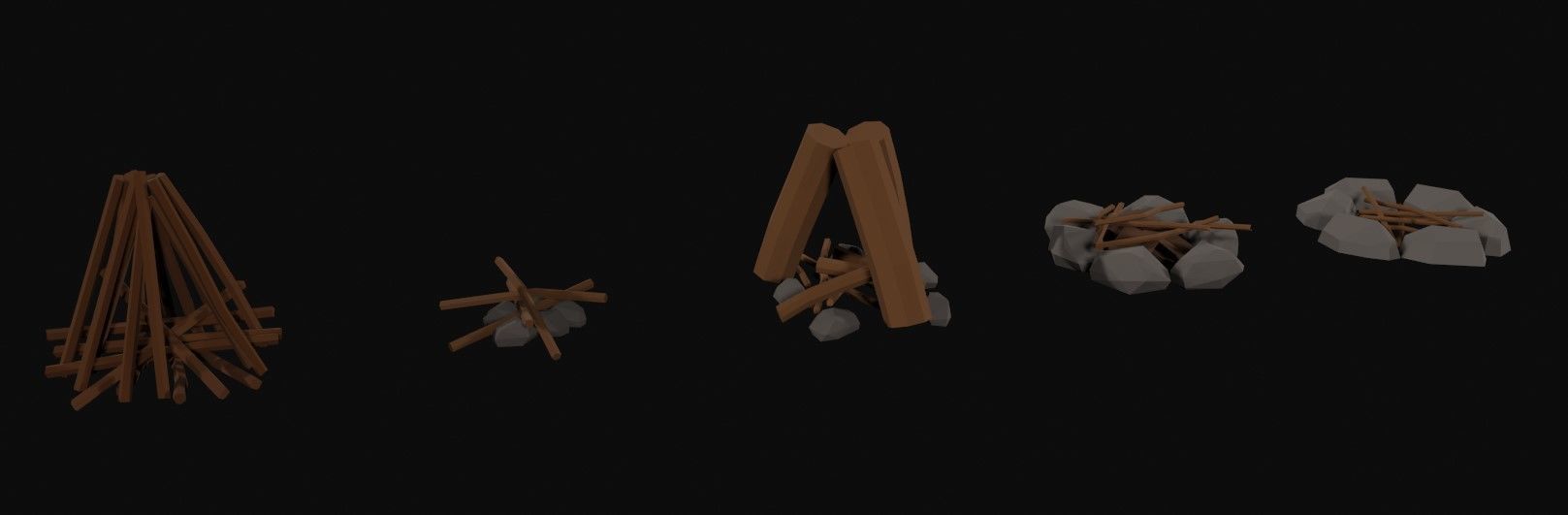 Survival Fires Pack Low Poly Low-poly 3D model_6