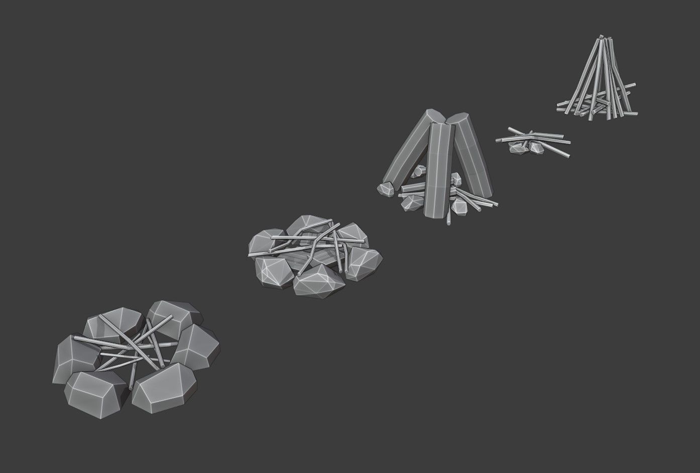 Survival Fires Pack Low Poly Low-poly 3D model_10