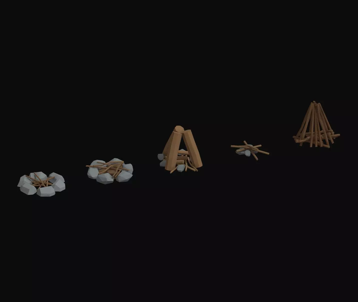 Survival Fires Pack Low Poly Low-poly 3D model_0