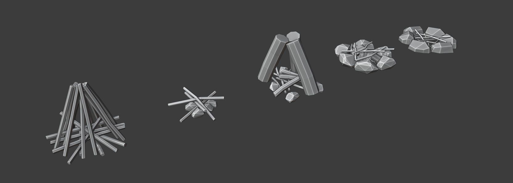 Survival Fires Pack Low Poly Low-poly 3D model_8