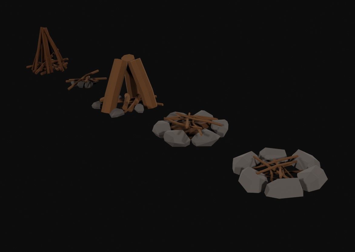 Survival Fires Pack Low Poly Low-poly 3D model_4