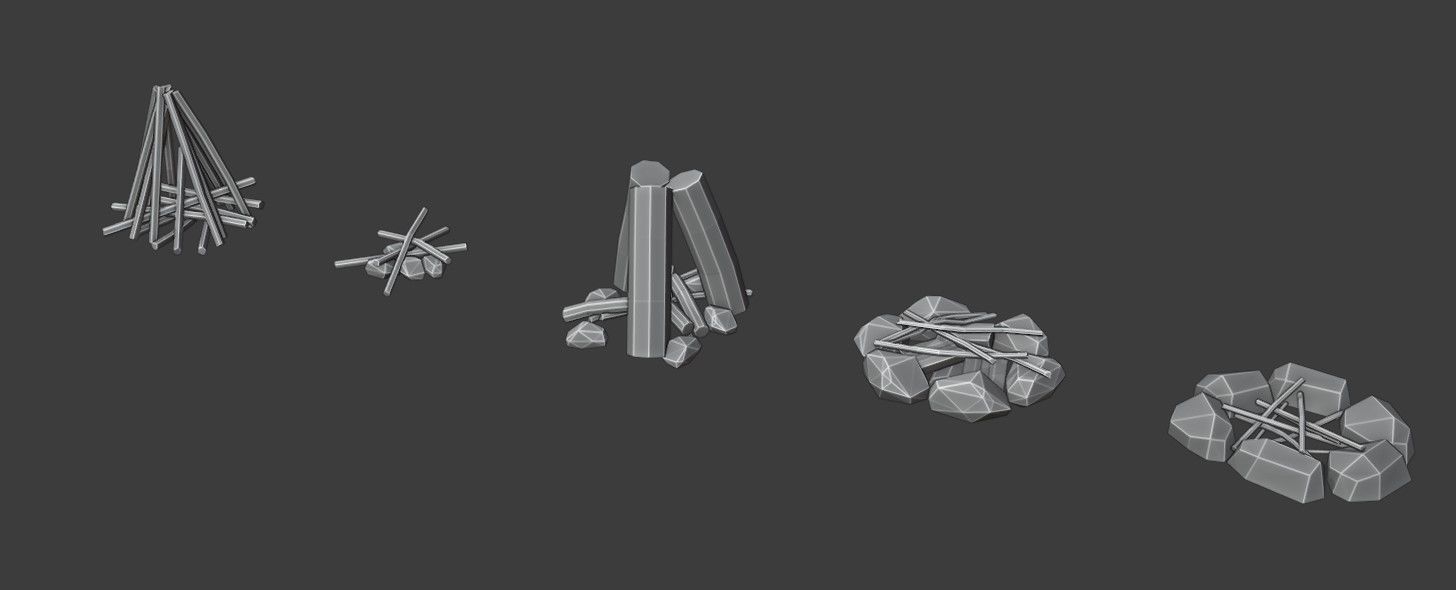 Survival Fires Pack Low Poly Low-poly 3D model_9