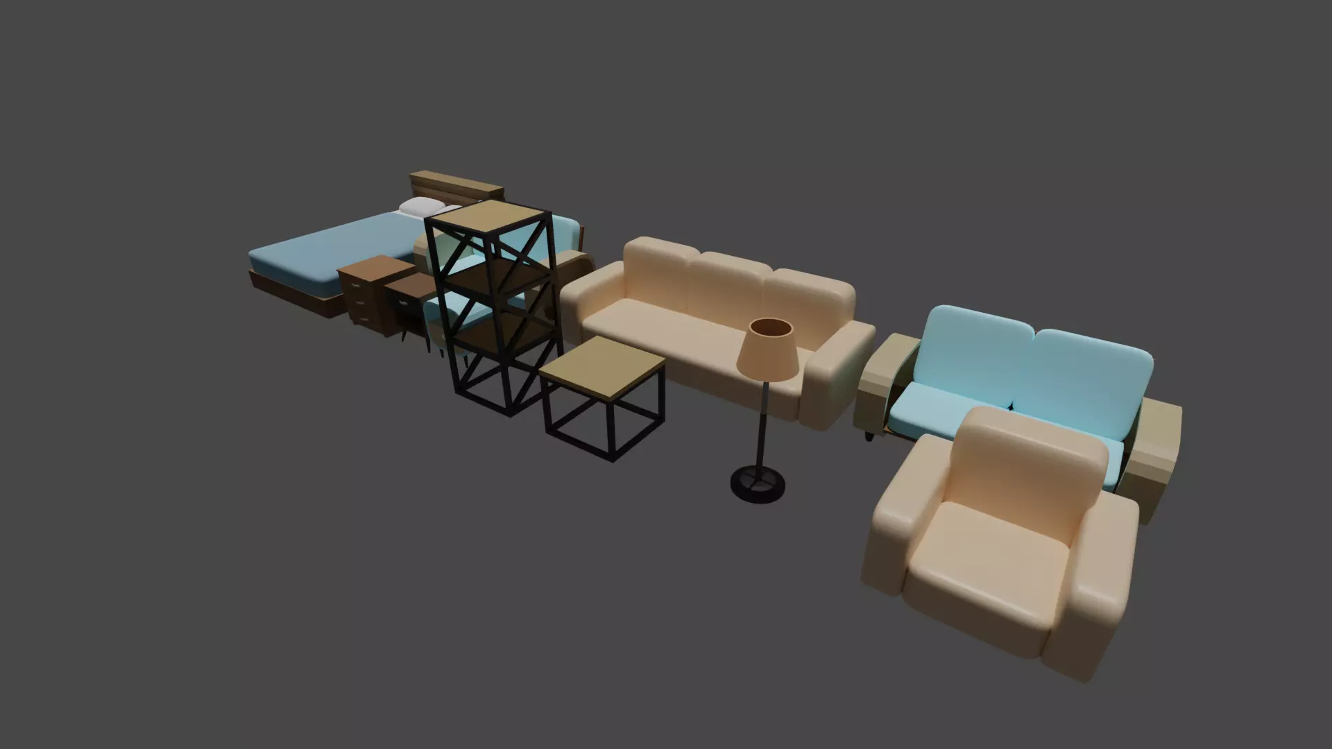 Small furniture pack Free low-poly 3D model