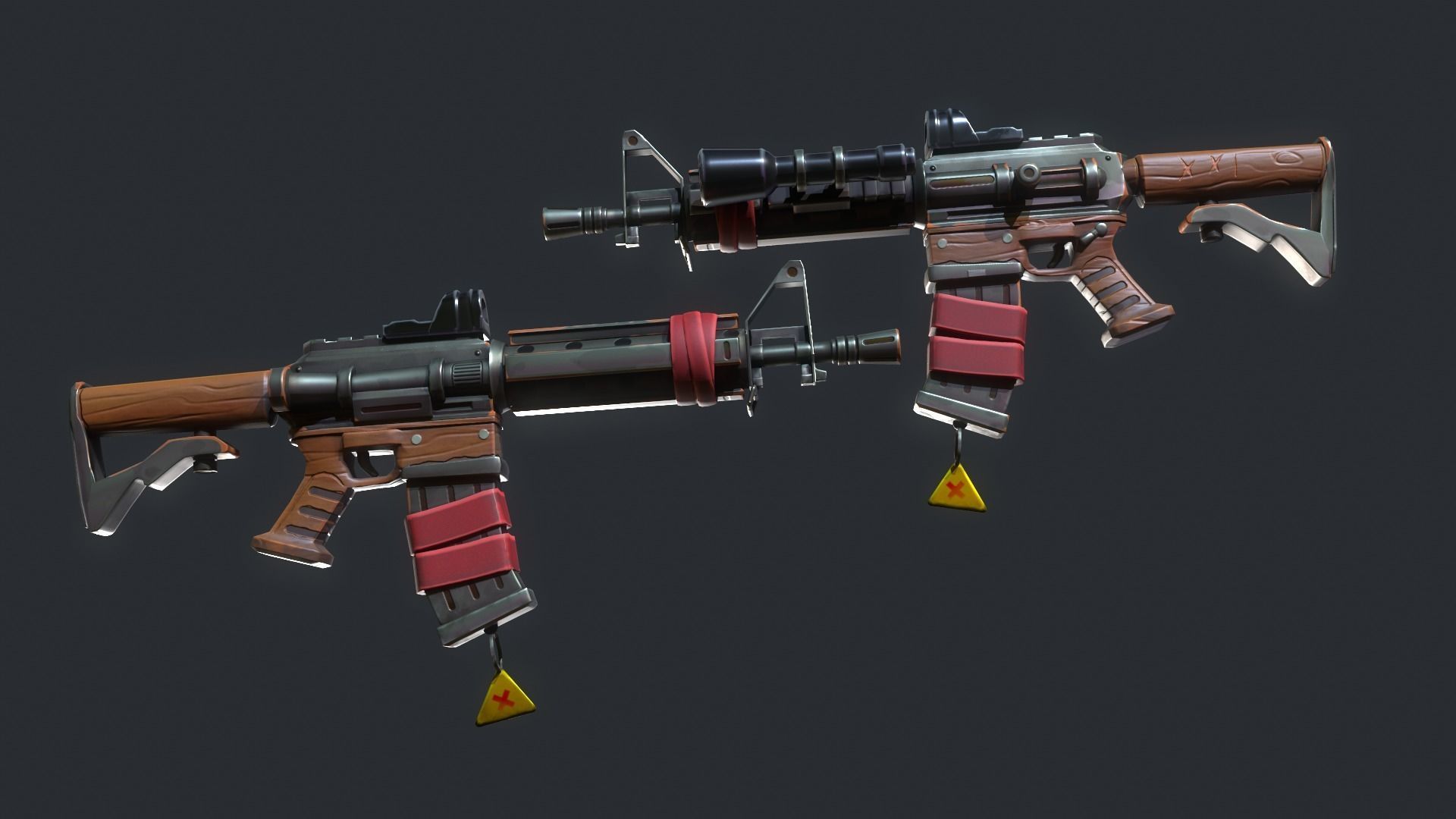 Stylized M4 carbine Weapon Low-poly 3D model_13