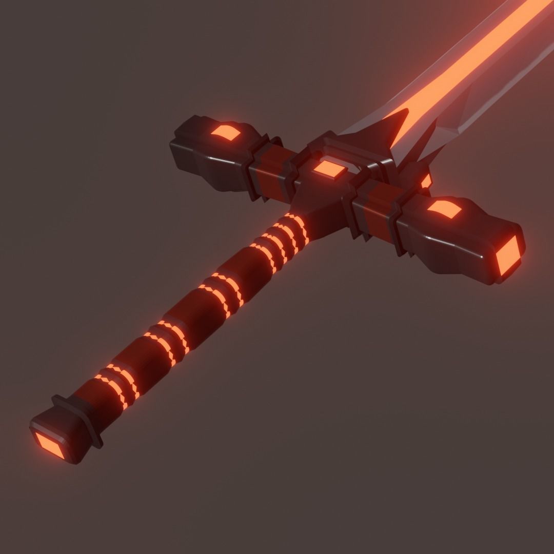 Fantasy Cybernetic Red Sword Low-poly Game ready Low-poly 3D model_4