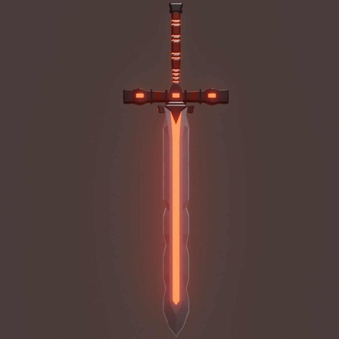 Fantasy Cybernetic Red Sword Low-poly Game ready Low-poly 3D model_1
