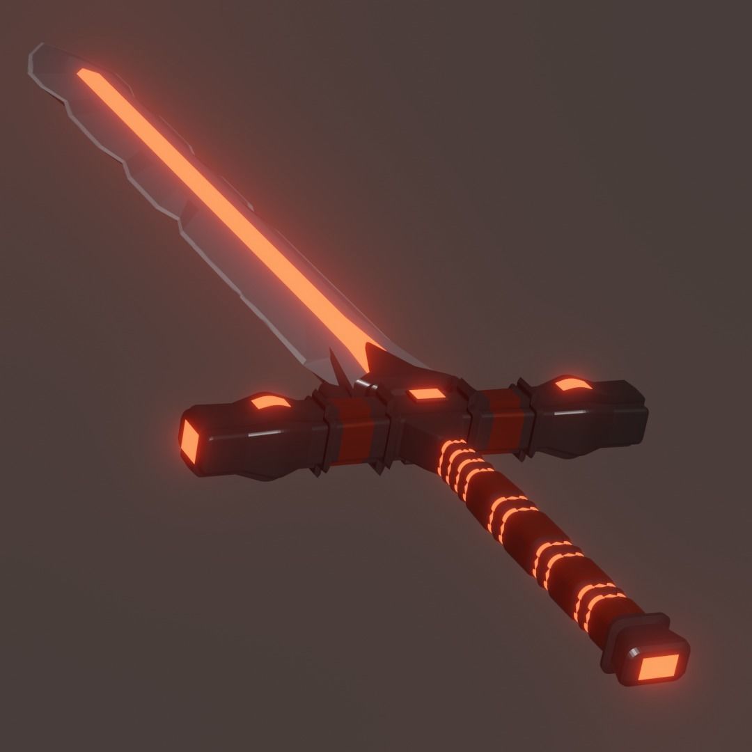 Fantasy Cybernetic Red Sword Low-poly Game ready Low-poly 3D model_2