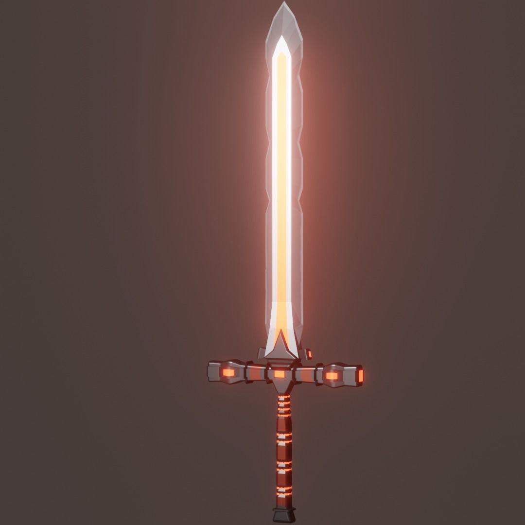 Fantasy Cybernetic Red Sword Low-poly Game ready Low-poly 3D model_3