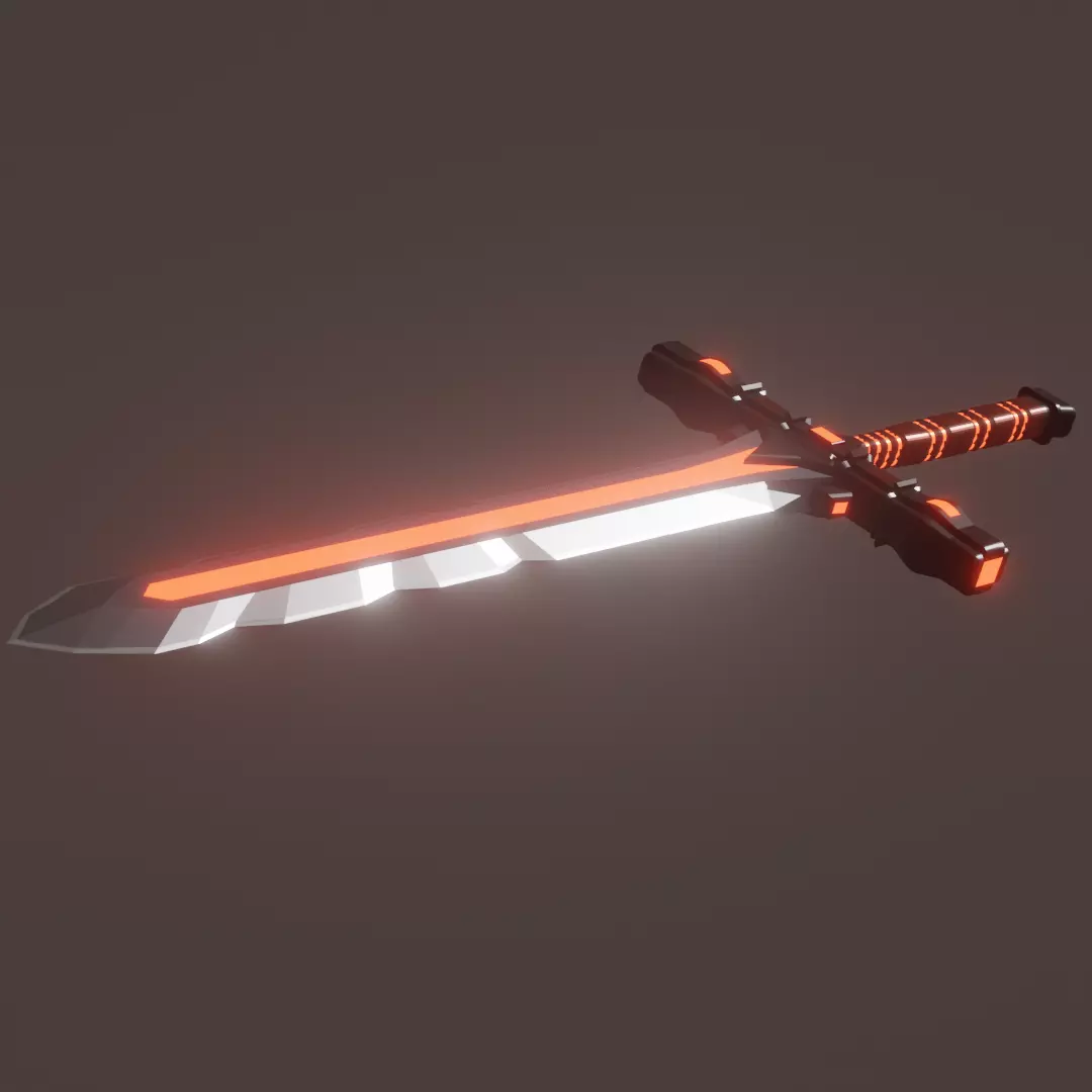 Fantasy Cybernetic Red Sword Low-poly Game ready Low-poly 3D model_0