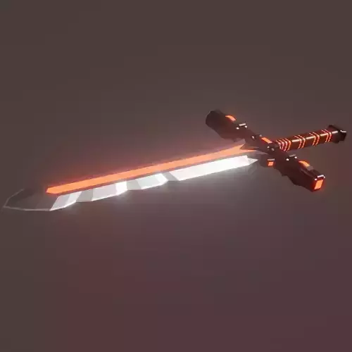 Fantasy Cybernetic Red Sword Low-poly Game ready